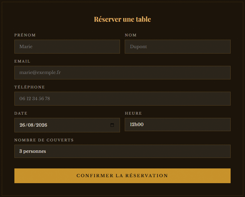 Formulaire de réservation